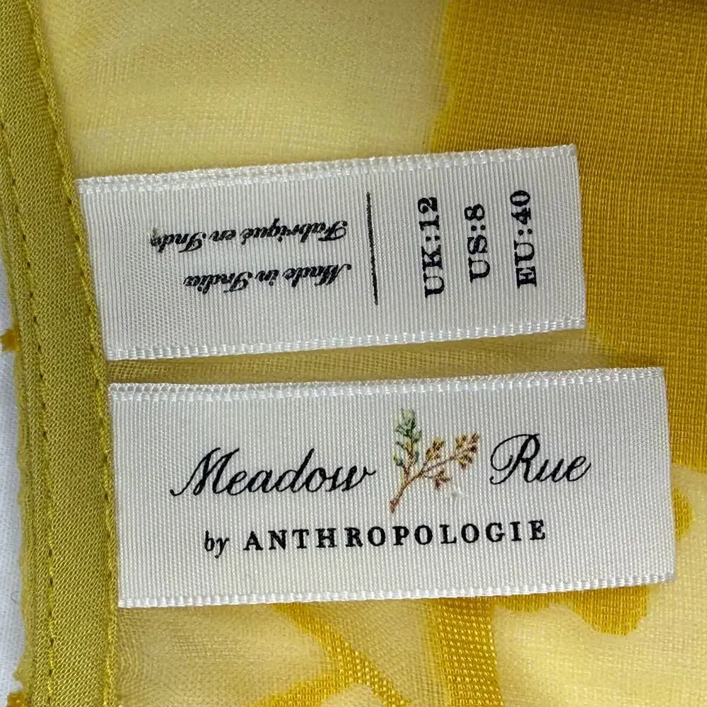 Anthropology Meadow Rue Sheer Velvet Boho Blouse Sz 8 Gold Floral Peasant - Picture 7 of 12